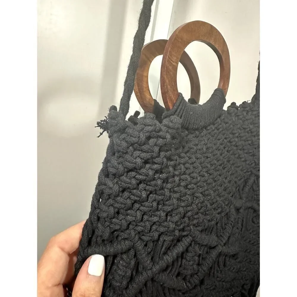 DANIELLE NICOLE Women's Hippie Bohemian Macrame Fringe Crossbody Bag Black - Picture 11 of 11